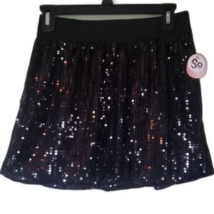 SO Girls 10/12 Black Sequin Skirt Tween Holiday Party Comfort Elastic Waist NWT